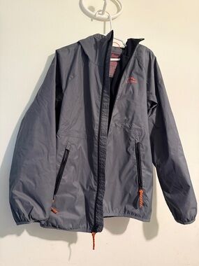 L.L. Bean Boys Hooded Raincoat in Charcoal with Orange Accents